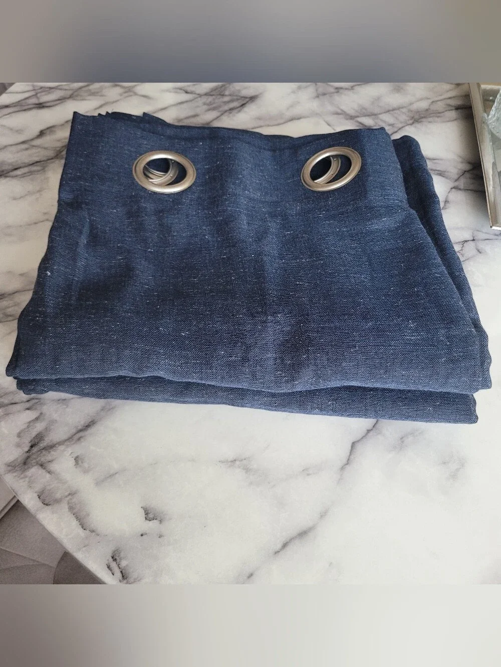 Archaeo Navy Linen Blend Grommet Curtain Panels Set of 2 52x95